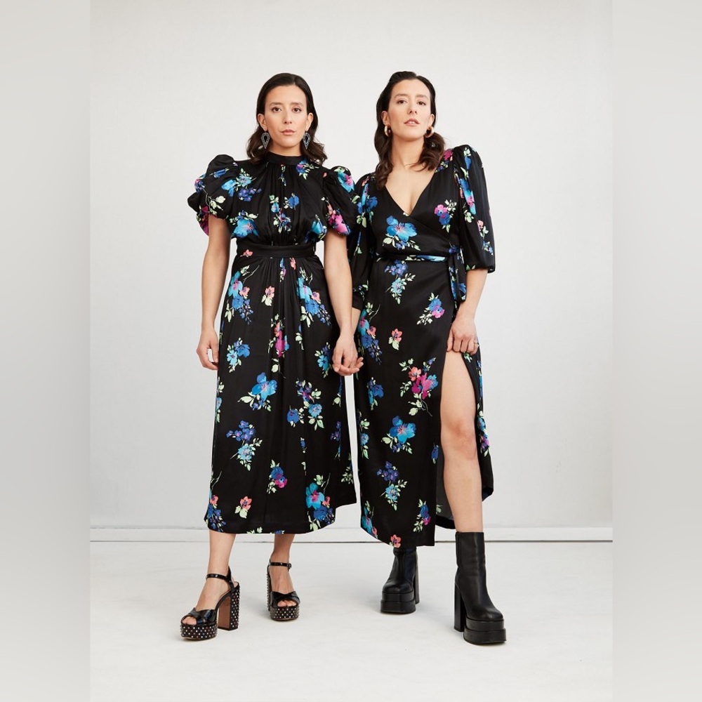 ROTATE BIRGER CHRISTENSEN Noon Puff Sleeves Dress in Satin - Picture 5 of 5
